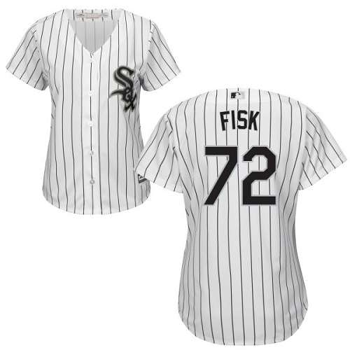 White Sox #72 Carlton Fisk White(Black Strip) Home Women's Stitched MLB Jersey